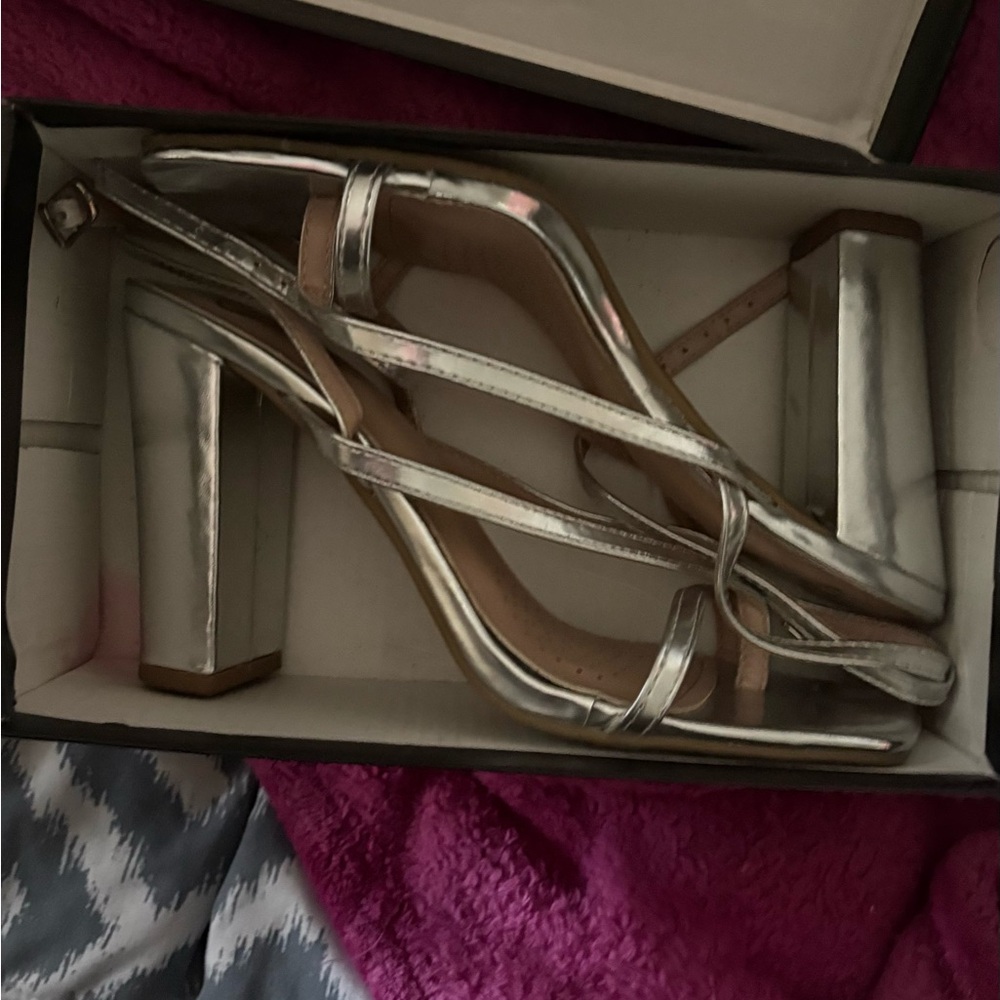 Windsor Shiny Silver Block Heels